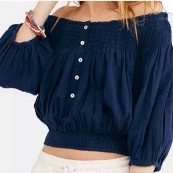 We The Free Dark Blue Off-Shoulder Blouse - Picture 3 of 7